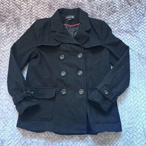 Forever 21 Wool Blend Double-Breasted Black Peacoat size Large